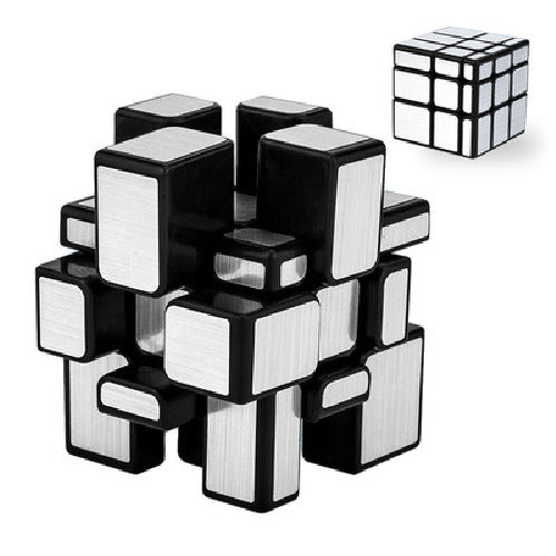 Silberfarbener Mirror Cube 3x3 mit schwarzem Gehäuse